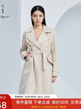 xg雪歌风衣外套女2024秋新款百搭气质宽松中长款大衣XJ308009A560