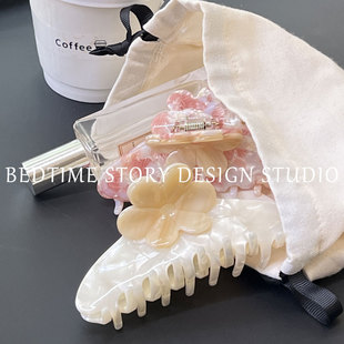 韩国高级感抓夹2025新款后脑勺盘发鲨鱼夹果冻多巴胺少女花朵发夹