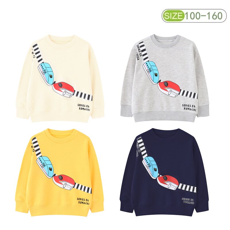 25新款男孩宝宝动车衣服男童春秋纯棉卫衣卡通小火车圆领上衣洋气