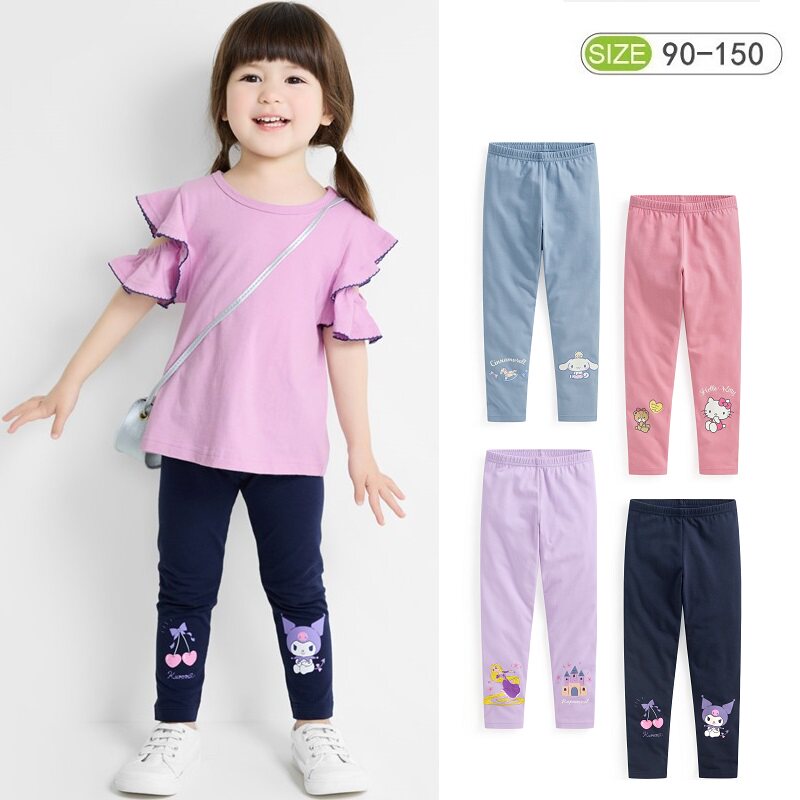 女童新款春夏长裤纯棉弹力打底裤卡通公主紧身裤子女宝宝修身长裤