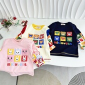 T恤初夏a 男女宝宝假两件纯棉上衣春秋薄毛圈长袖 miki儿童新款 童装