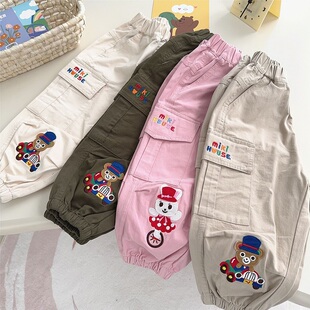 长裤 小熊百搭宽松卫裤 25春秋新款 子纯棉卡通休闲裤 裤 miki儿童工装
