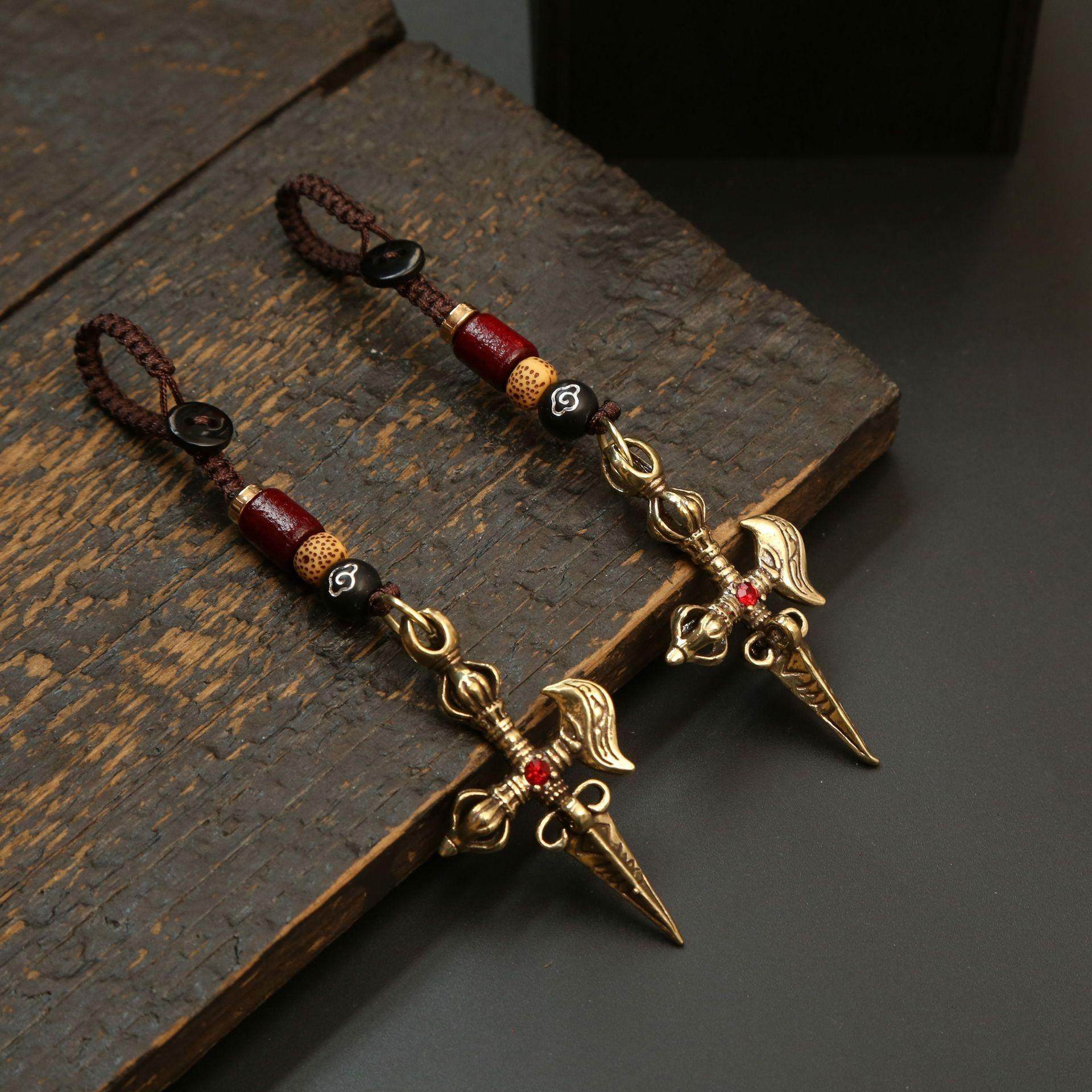 黄铜十字金刚杵钥匙扣挂件男女汽车包包降魔杵配饰手工绳吊坠挂坠