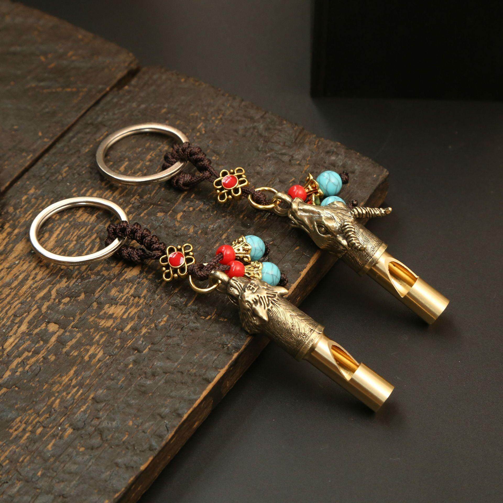 2件包邮黄铜十二生肖挂件口哨男女包包汽车钥匙扣挂饰手工绳哨子