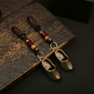 黄铜贵人鞋汽车钥匙扣挂件男女士包包挂坠小鞋子工艺品五帝钱葫芦