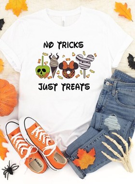 Trick or Treat Halloween T-shirt 万圣节热卖卡通白色短袖T恤