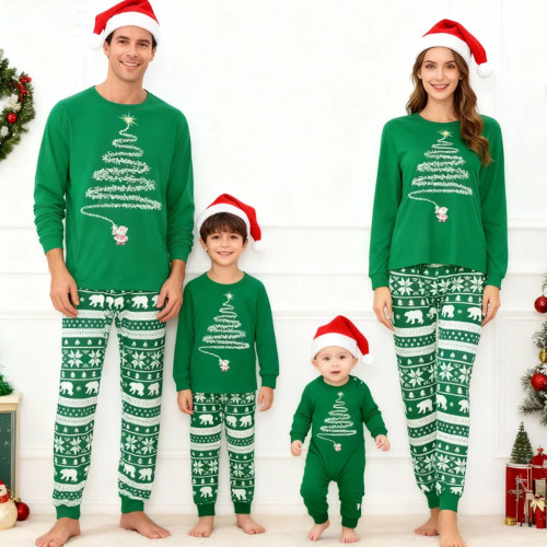 绿色套装2026 Christmas pyjamas圣诞亲子装家庭装圣诞节亲子睡衣