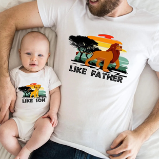 Like Father Like Son Shirt夏季亲子装父子装新休闲圆领短袖t恤