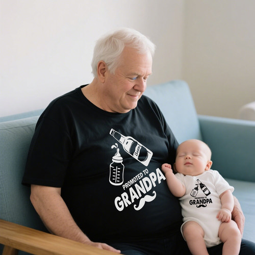夏亲子装爷爷孙子孙女Promoted to Grandpa Shirt休闲圆领短袖t恤