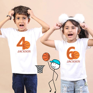 男篮球主题t恤名字定制岁数衣服夏装儿童上衣纯棉短袖童装亲子装