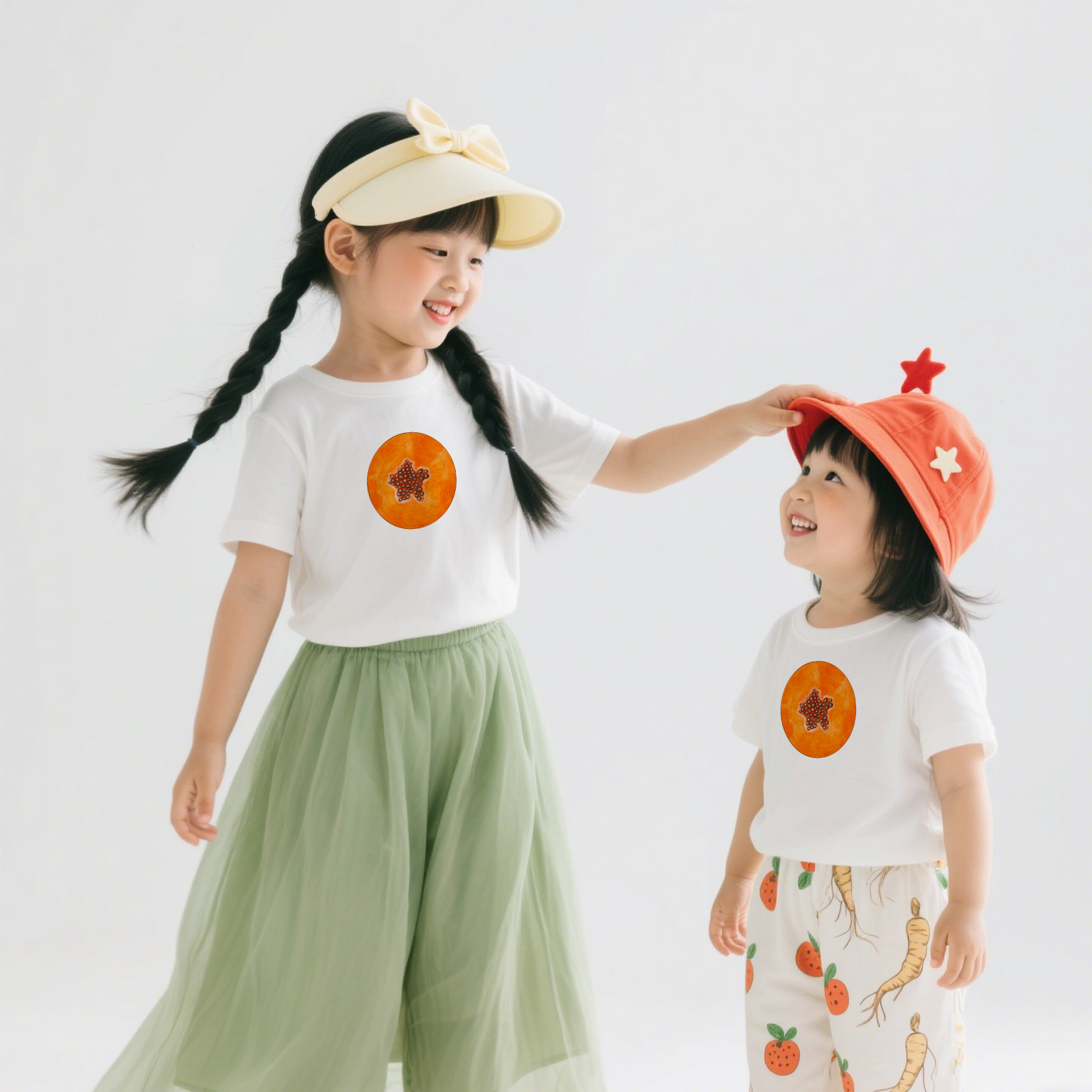夏季亲子装爸爸妈妈婴儿爬服水果柿子原创小众休闲圆领短袖t恤新