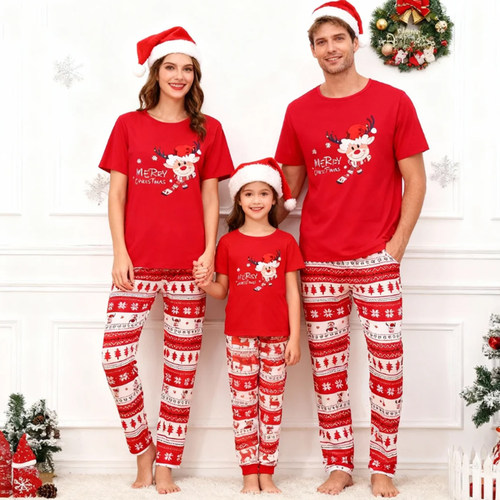 Christmas Tshirt 新款圣诞节Cute Unisex Family Xmas PJs家居服