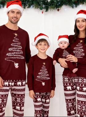 Christmas pyjamas亲子装家庭装圣诞节亲子睡衣红色套装婴儿爬服