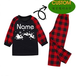 新款圣诞节圣诞家居服名字定制Christmas Matching Pajamas长袖