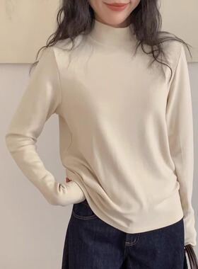 软糯澳绒半高领打底衫！秋冬加厚高弹双面绒保暖中领内搭长袖T女