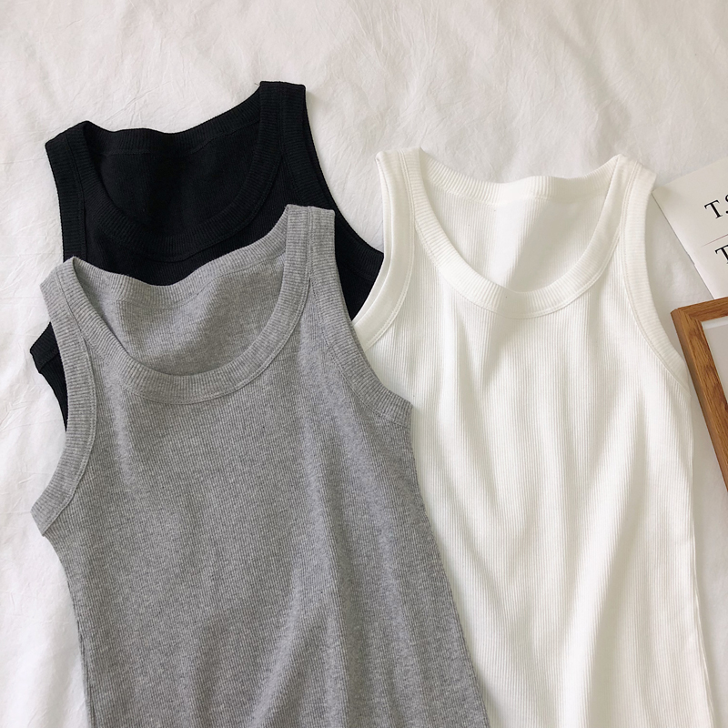 欧美纯色竖螺纹内搭背心2件包邮