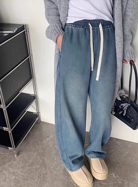 松弛感香蕉牛仔裤！一条过冬，加绒加厚松紧腰天丝牛仔弯刀阔腿裤