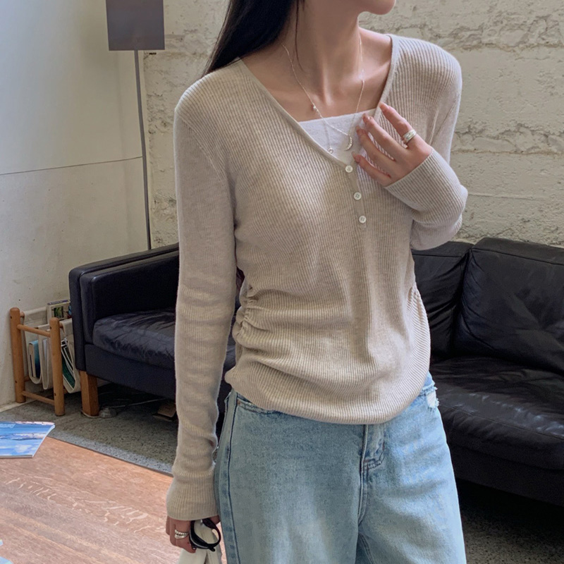 假两件修身显瘦长袖设计感针织衫