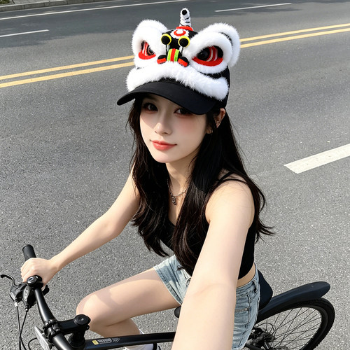 黑色醒狮帽子佛山非遗鸭舌帽