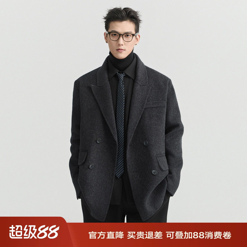 伯爵卓尔25秋冬季定织全羊毛双面呢大衣男士垫肩加厚呢子西装外套