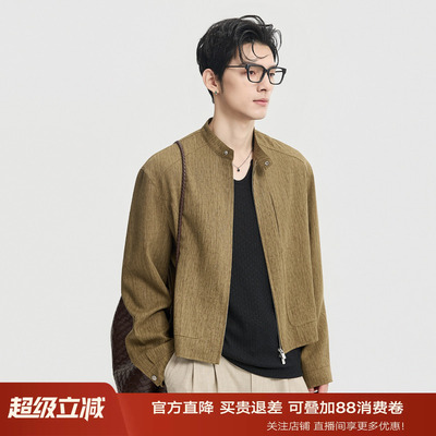 伯爵卓尔26春季小立领短款含亚麻设计夹克外套休闲男行政通勤上衣