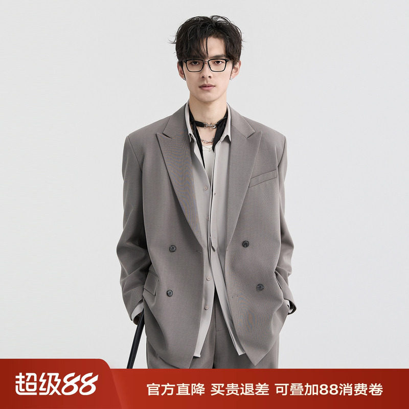 伯爵卓尔双排扣戗驳领休闲西装外套男26春季醋酸天丝羊毛西服上衣