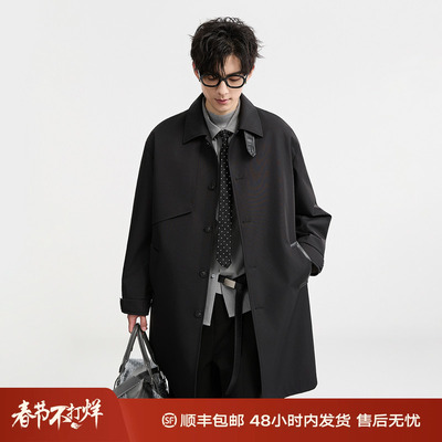 {高级感复古英伦风}BJZE25秋季马肯翻领设计风衣中长款男休闲外套