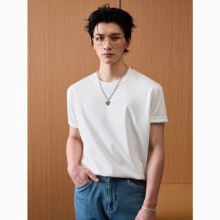 [三防凉感] 伯爵卓尔2026夏季纯色短袖男士显肩宽三本针70支T恤衫