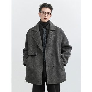 伯爵卓尔全羊毛短款双面呢大衣男秋冬季可拆卸鹅绒内胆一手长外套