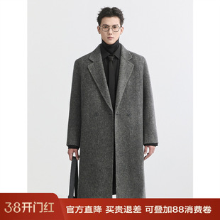 [骆驼绒石墨烯鹅绒内胆]伯爵卓尔垫肩长款双面羊毛呢子男大衣外套
