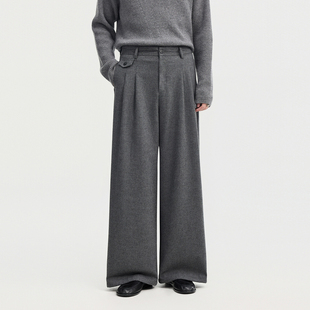 伯爵卓尔25秋冬含羊毛休闲裤加厚宽松直筒垂感裤子男士保暖阔腿裤