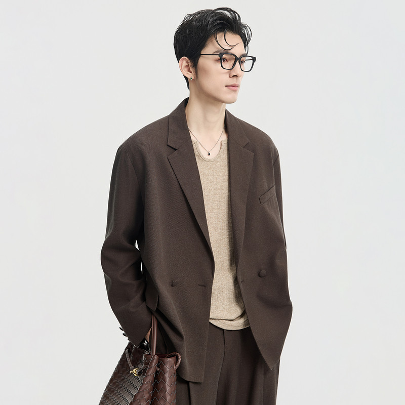 伯爵卓尔26春季高级感定织亚麻休闲西装男士平驳领双排扣单西外套