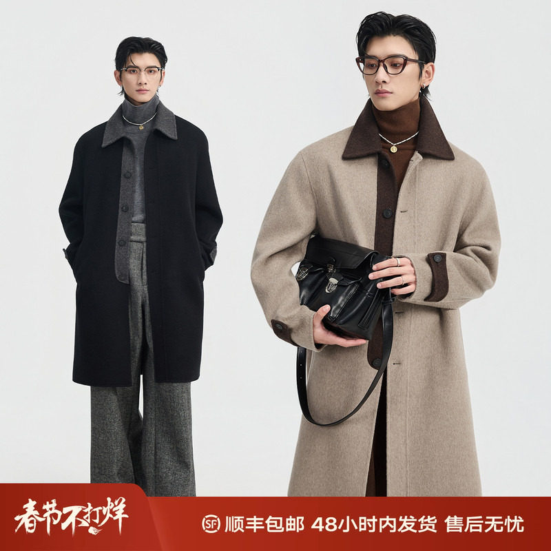 全羊毛/鹅绒内胆 伯爵卓尔100%双面毛呢大衣男中长款冬季通勤外套