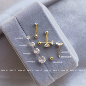 免摘迷你拧螺丝耳钉女纯银镀14k金四爪单钻锆石小钻耳骨钉多耳洞