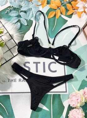 Y194 新品涤纶网纱镂空性感有钢圈半透吊打内衣文胸小众女丁字裤