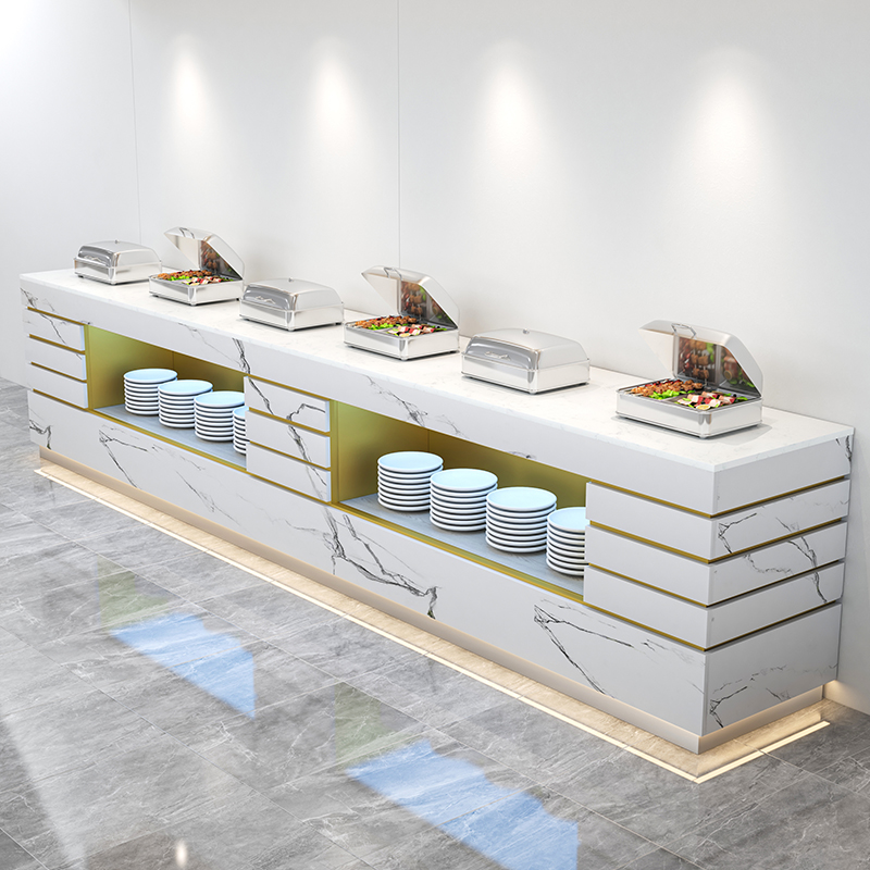 三先生单位食堂自助餐台木纹色柜