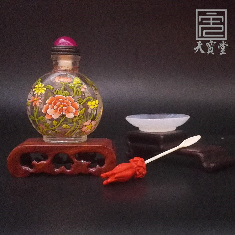 天宝堂料胎画珐琅料器鼻烟壶花卉花鸟玛瑙盖可放鼻烟药精油等多款