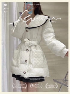 娃娃领棉服女中长款2024冬季名媛风韩版收腰显瘦小个子羽绒棉外套