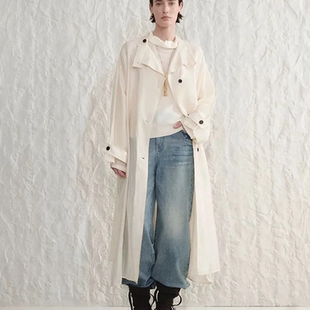 white 立领斜门襟长外套 concise 风衣女 简白 极简风松弛感中长款