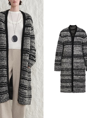 26春夏 条纹针织长开衫羊毛大衣CONCISE WHITE 设计师