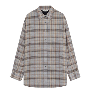 White 复古休闲Concise 简白 后背纽扣调节叠层 叠搭格纹衬衣