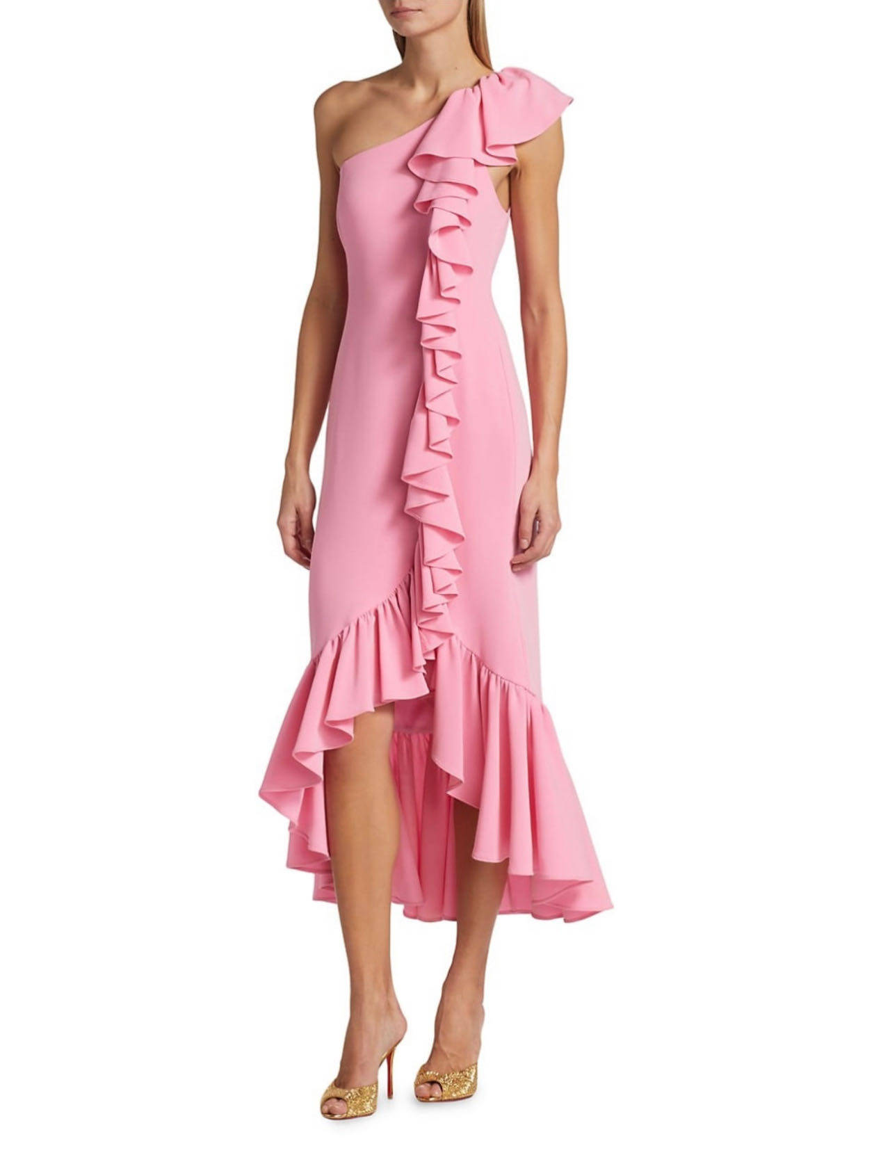 美国品牌cinq a sept浪漫荷叶边不规则鱼尾连衣裙