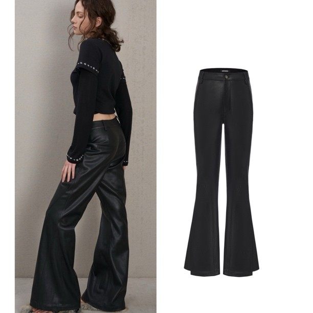 肌理微喇皮裤分割裁剪合身皮质长裤 SENSEAWEEK