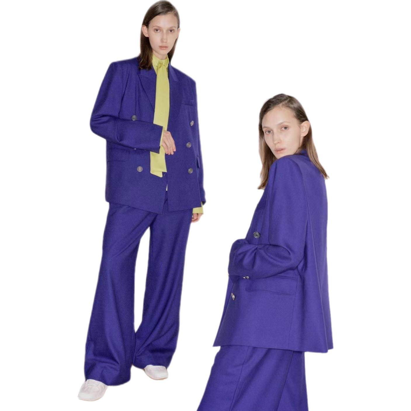 紫色羊毛oversize垫肩宽版西装洛杉矶CORA&WYNN