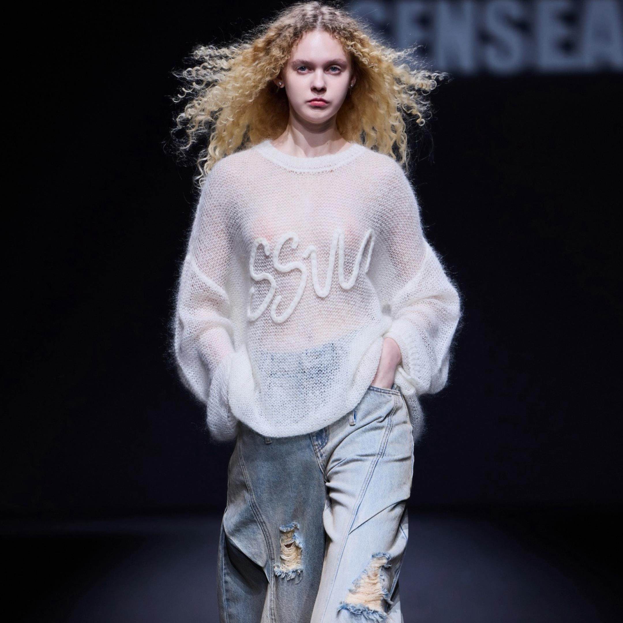 镂空马海毛logo钩花针织衫 轻薄针织罩衫纱线细腻蓬松Senseaweek