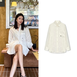 white 亚麻长袖 Concise 慵懒防晒衬衣外套宽松外搭 简白 衬衫