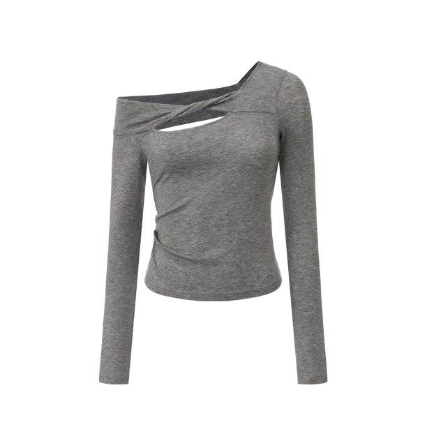 镂空扭结一字肩打底上衣 高智感修身极简Senseaweek设计师