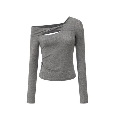 镂空扭结一字肩打底上衣 高智感修身极简Senseaweek设计师