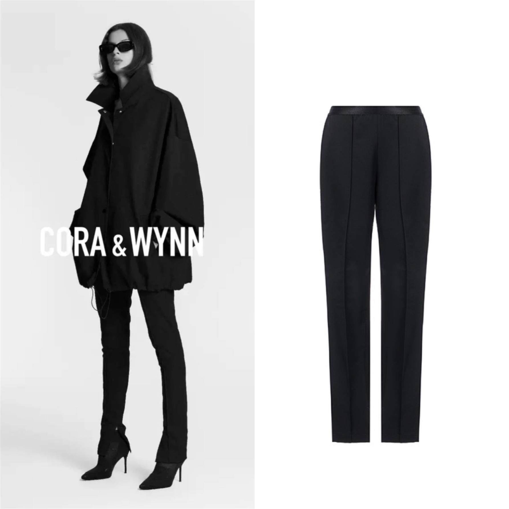 内开衩前襟弹力显瘦长裤洛杉矶cora&wynn筷子腿直筒黑色修身