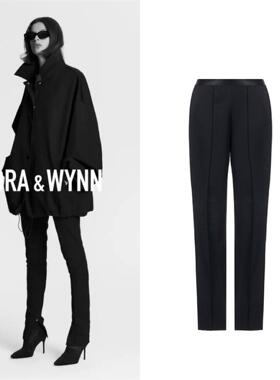 内开衩前襟弹力显瘦长裤洛杉矶cora&wynn筷子腿直筒黑色修身